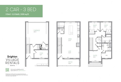 Floor plan for 3 beds, 3 baths, 1453 sqft